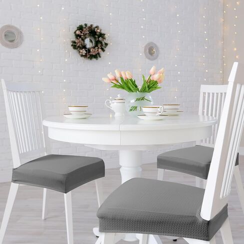 Buryeah Set of 12 Chair Covers Stretch Dining Chair Seat Covers Waterproof Soft Removable Chair Cushion Covers for Dining Chairs Washable Chair Seat Slipcovers Protector for Dining Room (Light Grey) in Saudi Arabia