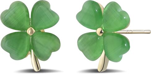 Four Leaf Clover Earrings Stud Jade Earrings for Women 14K Gold Earrings Green Stud Earrings Gold Earrings for Women Trendy in Saudi Arabia