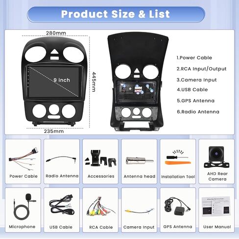 لسيارة VW Beetle 2004-2010 Android 13 ستيريو مع Apple Carplay اللاسلكي، 8 Core 4+64GB 9 بوصة IPS شاشة لمس راديو السيارة 59UI GPS Navigation WiFi 32EQ DSP كاميرا احتياطية in Saudi Arabia