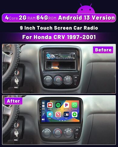 Hikity Android 13 Radio 2+64GB for 1997-2001 Honda CRV Radio with Wireless Carplay Android Auto, 9'' Touch Screen Stereo Dash Kit with, GPS Navigation, HiFi, WiFi, Bluetooth. FM, SWC, Mic, Backup Cam in Saudi Arabia