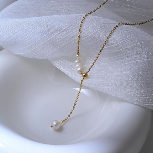 18K Gold Plated Pearl Lariat Necklace Y Shaped Pearl Drop Necklace Long Pearls Necklace for Women Jewelry in Saudi Arabia