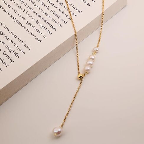 18K Gold Plated Pearl Lariat Necklace Y Shaped Pearl Drop Necklace Long Pearls Necklace for Women Jewelry in Saudi Arabia