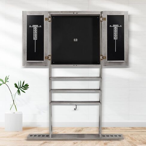 GSE 10 Billiard Pool Cue Rack & Dart Board Cabinet Combination, Wall Mounted Billiard Pool Cue Rack Only, Dartboard Cabinet Only with Dart Scoreboard (Brushed Grey) in Saudi Arabia