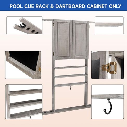 GSE 10 Billiard Pool Cue Rack & Dart Board Cabinet Combination, Wall Mounted Billiard Pool Cue Rack Only, Dartboard Cabinet Only with Dart Scoreboard (Brushed Grey) in Saudi Arabia