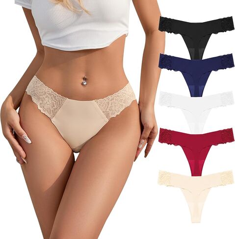 DEANGELMON Lace Thongs for Women T-back Underwear Seamless No Show Panties Ladies Stretch Multi Pack in Saudi Arabia
