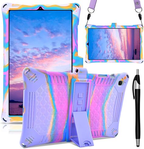 DETUOSI Case for Samsung Galaxy Tab S6 Lite 10.4" 2024/2022/2020 with Stylus Pen & Shoulder Strap (Model SM-P620/P625/P613/P619/P610/P615/P617), Multi-Angle Silicone Cover, Black in Saudi Arabia