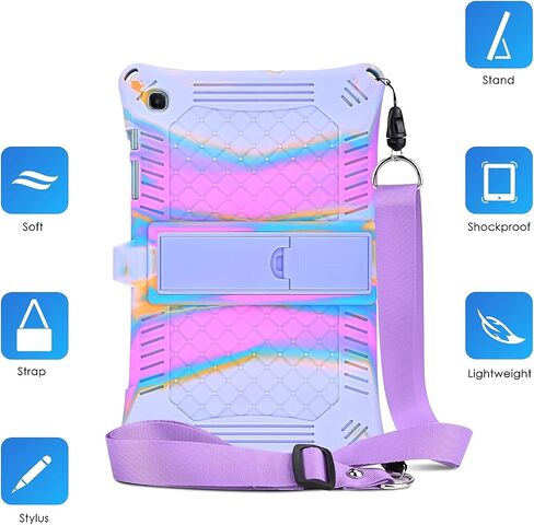 DETUOSI Case for Samsung Galaxy Tab S6 Lite 10.4" 2024/2022/2020 with Stylus Pen & Shoulder Strap (Model SM-P620/P625/P613/P619/P610/P615/P617), Multi-Angle Silicone Cover, Black in Saudi Arabia