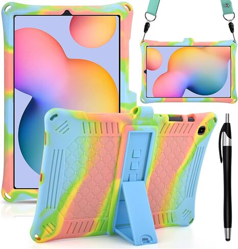 DETUOSI Case for Samsung Galaxy Tab S6 Lite 10.4" 2024/2022/2020 with Stylus Pen & Shoulder Strap (Model SM-P620/P625/P613/P619/P610/P615/P617), Multi-Angle Silicone Cover, Black in Saudi Arabia