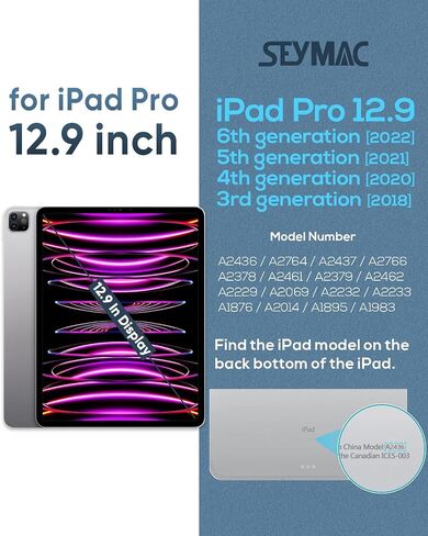 SEYMAC Case for iPad Pro 12.9 Case 2022/2021/ 2020/2018, Heavy Duty Protection Shockproof Case with Screen Protector, 360° Rotating Stand/Handle/Shoulder Strap, Supports Pencil 2 Charging, Black in Saudi Arabia