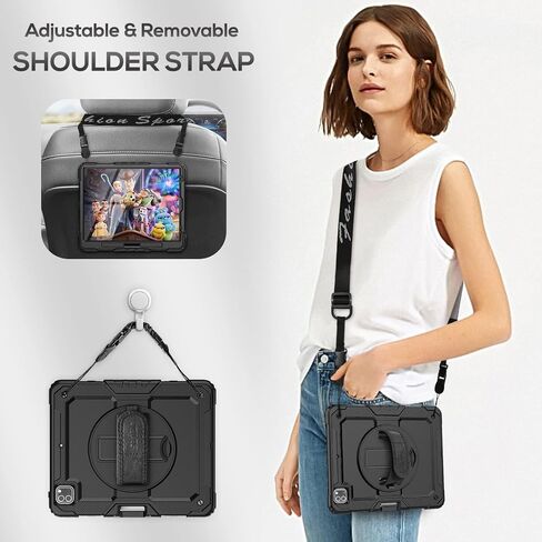 SEYMAC Case for iPad Pro 12.9 Case 2022/2021/ 2020/2018, Heavy Duty Protection Shockproof Case with Screen Protector, 360° Rotating Stand/Handle/Shoulder Strap, Supports Pencil 2 Charging, Black in Saudi Arabia