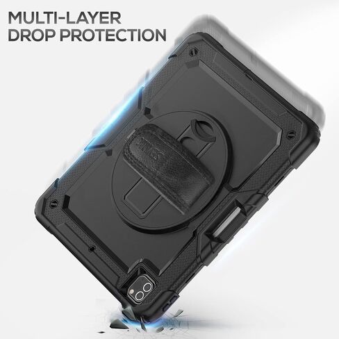 SEYMAC Case for iPad Pro 12.9 Case 2022/2021/ 2020/2018, Heavy Duty Protection Shockproof Case with Screen Protector, 360° Rotating Stand/Handle/Shoulder Strap, Supports Pencil 2 Charging, Black in Saudi Arabia