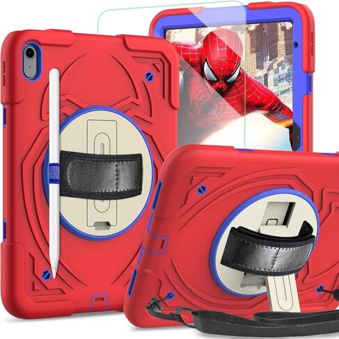 AVAWO Kids Case for iPad 10th Generation 10.9 Inch 2022, iPad 10.9 Cover, [Tempered Glass Film] [Shoulder Strap] [360°Rotating] Kickstand Shockproof Kids Child Case for iPad 10th Gen 10.9" 2022, Red in Saudi Arabia