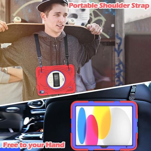AVAWO Kids Case for iPad 10th Generation 10.9 Inch 2022, iPad 10.9 Cover, [Tempered Glass Film] [Shoulder Strap] [360°Rotating] Kickstand Shockproof Kids Child Case for iPad 10th Gen 10.9" 2022, Red in Saudi Arabia