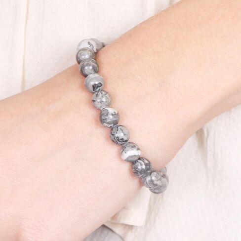 RIAH FASHION Stone Beaded Stretch Yoga Prayer Friendship Bracelet - Healing Lava Semi Precious Natural Gem Quartz, Mermaid Glass Glowing Bead Strand Bangle Cuff in Saudi Arabia