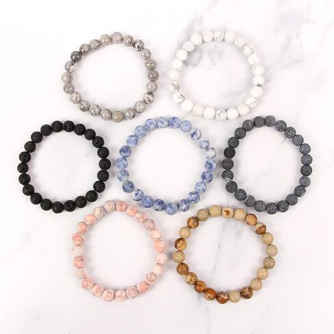 RIAH FASHION Stone Beaded Stretch Yoga Prayer Friendship Bracelet - Healing Lava Semi Precious Natural Gem Quartz, Mermaid Glass Glowing Bead Strand Bangle Cuff in Saudi Arabia
