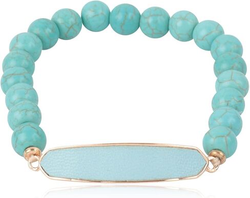 RIAH FASHION Stone Beaded Stretch Yoga Prayer Friendship Bracelet - Healing Lava Semi Precious Natural Gem Quartz, Mermaid Glass Glowing Bead Strand Bangle Cuff in Saudi Arabia