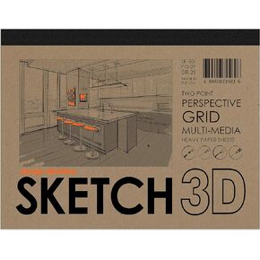 Design Ideation Sketch 3D Perspective Grid Paper Pad. Multi-Media Paper pad for Pencil, Ink, Marker and Watercolor Paints. Great for Art, Design and Education. Two Point Perspective Grid. (Blue Grid)
