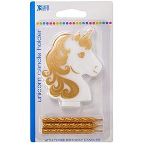 Decopac 23001 Golden Unicorn Birthday Candle Holder With Three Gold Candles
