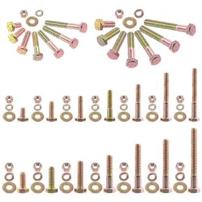 Swpeet 100Pcs 1/4"-20 x1-1/2 Grade 8 USS Yellow Color Zinc Finish Carbon Steel Nut Bolts and Flat Washers with Spring Lock Wshers Assortment Kit, Coarse Thread Hex Head Cap Screws Bolt