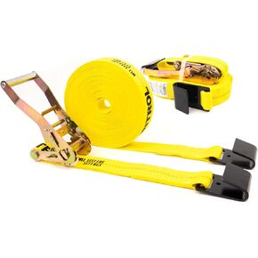 US Cargo Control, Flat Hook Ratchet Straps, 2 Inch Wide X 50 Foot Long, Yellow Ratchet Straps, Wide Handle Ratchet, Dependable Straps for Cargo Securement- Ratchet Strap with Flat Hook, 2 Pack