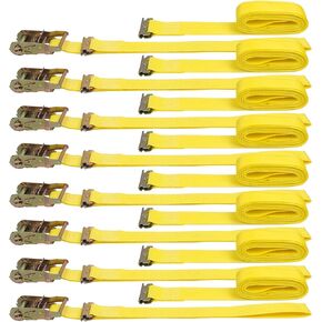 Ratchet Straps 8-Pack 15 Feet - 1466 lbs Load Cap with 4400 lbs Breaking Limit, Standard E-Track Fitting Tie Down Ratcheting for Container, Cargo Vans, Trailers and More Yellow