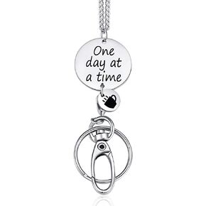 Crimmy Lanyards for Id Badges for Women Teachers, Inspirational Necklace Lanyards Key Chain Holder, Silver Stainless Steel