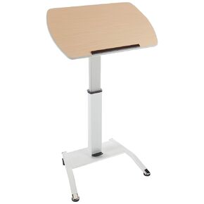 LUXOR LX-PNADJ-LW Pneumatic Adjustable-Height Lectern/Mobile Standing Desk - Light Wood