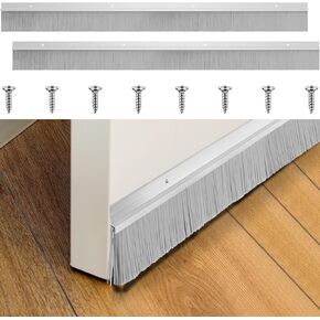 2 Pcs 1 x 36 Inch Door Sweep Aluminum Door Brush Seal Roll up Door Sweep Brush Garage Door Bottom Sweep with Gray PP Hair Durable Easy Mounting for Exterior Doors