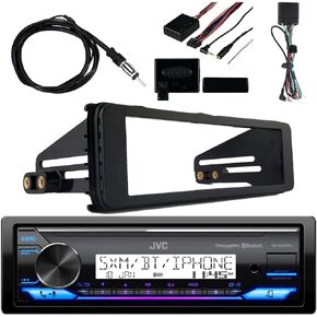 Single DIN Marine Digital Media USB AUX Bluetooth Radio Stereo Receiver Bundle Combo with Metra Steering Wheel Interface, Antenna - 40 ", 1998-2013 Harley Single-DIN Stereo Installation Kit