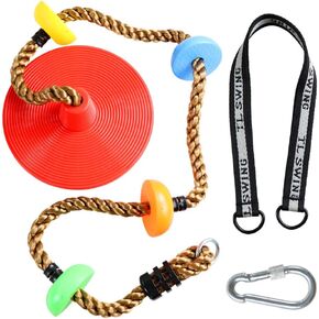 Climbing Rope Tree Swing with Platforms and Disc Swing Seat Set Outdoor Playground Accessories for Kids Including Hanging Strap & Carabiner