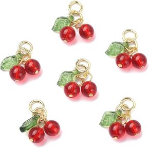 Stiesy 30 Pcs Handmade Cherry Charms Pendants Red Glass Fruit Dangle Charms Beads for Earrings Bracelets Necklace DIY Making Jewelry Making Accessories