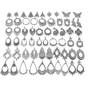 Filigree Chandelier Earring Loops Connectors Eardrop Necklace Linker Dangling Charm Pendant Connector for DIY Jewelry Making Accessaries(30pairs,Antique Silver Tone)