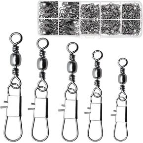50/250pcs Fishing Barrel Swivels with Safety Snaps Swivel Stainless Steel High Strength Interlock Snap Swivels Rolling Connector Black Nickel Solid Ring Freshwater Fishing Tackles Accessories