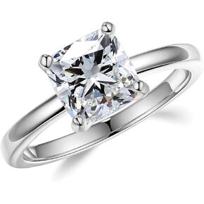 MOOSEA 2ct Moissanite Engagement Rings for Women, Cushion D Color VVS1 Clarity Lab Created Diamond Rings 14K White Gold Vermeil 4 Prong Solitaire Moissanite Ring for Women Promise Rings Jewelry Gifts