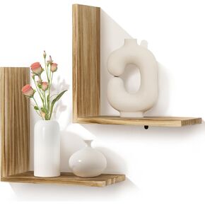 أرفف حائط afuly لغرفة النوم وغرفة المعيشة، أرفف خشبية عائمة لجدار الغرفة، رف مثبت على الحائط لتخزين الكتب ومنظم العرض على شكل حرف L، بني طبيعي حديث ديكور المنزل الخشب الصلب 12 بوصة in Kuwait