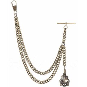 Made in The UK Bronze Colour Single Albert Pocket Watch Chain with Shield Pendant