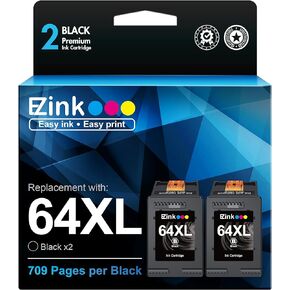 E-Z Ink (TM Remanufactured Ink Cartridge Replacement for HP 64XL 64 XL Black Ink Cartridge Work with Envy Photo 7855 7858 7155 7120 6252 6255 7800 Tango X Tango Terra Printer (2 Black)