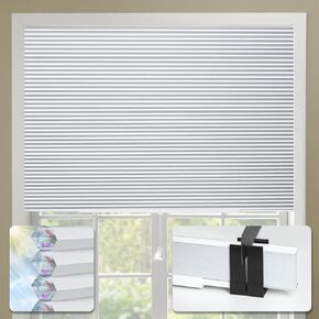 Cellular Shades No Tools No Drill Custom 48" W(32"-48") x 64" H Honeycomb Blinds Blackout for Window Easy Cutting Telescopic Track Cellular Blind Pearl White