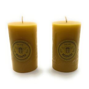 Allnations Candle Co. 100% Organic Raw Beeswax Pillar Candles, Burns up to 31 hours each, Natural honey Scent, Home, Party, Room Table Decorations, Set of 2