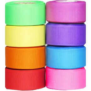 Q-YO Grosgrain/Satin Ribbon Combo for Crafts Gift Package Wrapping, Hair Bow Clips & Accessories Making, Sewing, Wedding Decor (40yd(8x5yd) 7/8" Grosgrain Ribbon-Bright)