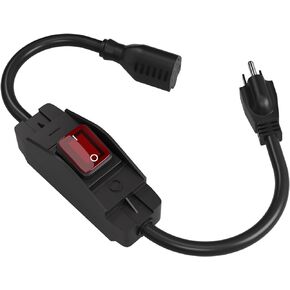 STARELO Extension Cord with Waterproof Switch 3-Prong Outdoor 1875W Black Heavy Duty Extension Cord, 14/3 SJT Extension Cord,Control Switch ON/Off 15A 125V Grounded Plug Receptacle.(1.5FT,Black)