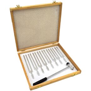 EISCO Physics Tuning Forks, Set of 8, with Mallet - Scientific Pitch, C4 = 256Hz - Includes Wooden Storage Case - Designed for Scientifc and Physics Experiments