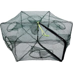 HEXJOZEI Portable Folded Fishing Net, Easy Use Traps Cage Baits Cast Mesh Trap for Minnow/Crawfish/Crab/Lobster/Fishes