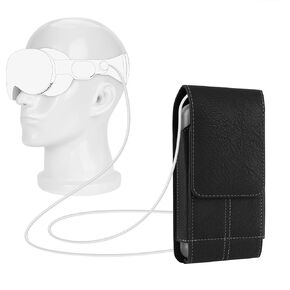 Geekria VR Battery Case Compatible with Vision Pro, Portable Battery Pack Holster Case, Vegan Leather Power Bank Belt Clip, Card Holder Battery Protection Accessory (Black)