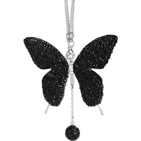 Butterfly Car Hanging Ornament, Elegant Rhinestone Car Mirror Charm Aesthetic Car Pendant for Rear View Mirror for Women (Black)
