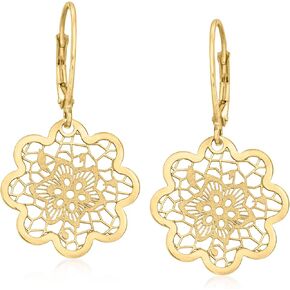 Ross-Simons Italian 14kt Yellow Gold Floral Lace Flower Drop Earrings