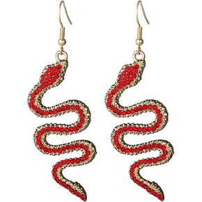 Snake Dangle Earrings for Women Red Sparkly Crystal Animal Dangling Earrings Personalized Rhinestone Snake Ear Jewelry for Women