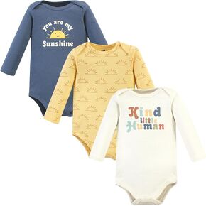 Hudson Baby Unisex Baby Cotton Long-Sleeve Bodysuits, Kind Human 3 Pack, 6-9 Months