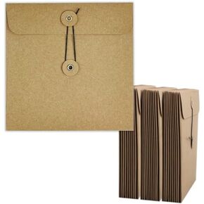 250gsm 30Pcs 6"x6" Square Small Vintage Brown Kraft Paper String Business Cute Vintage Envelopes Button and String Tie Closure Clasp for Gift Card Holder Storing Tip Invitations