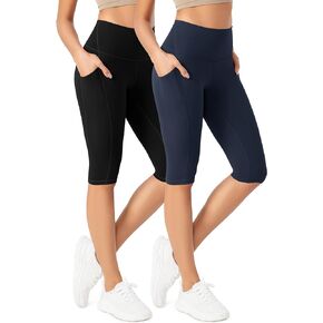 ODODOS ODLEX 2-Pack High Waist Workout Capris with Pockets for Women, 14" / 19" Yoga Capri Leggings